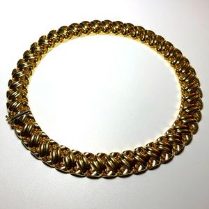 14k Gold Necklace Double Ribbon Weave. Italy
